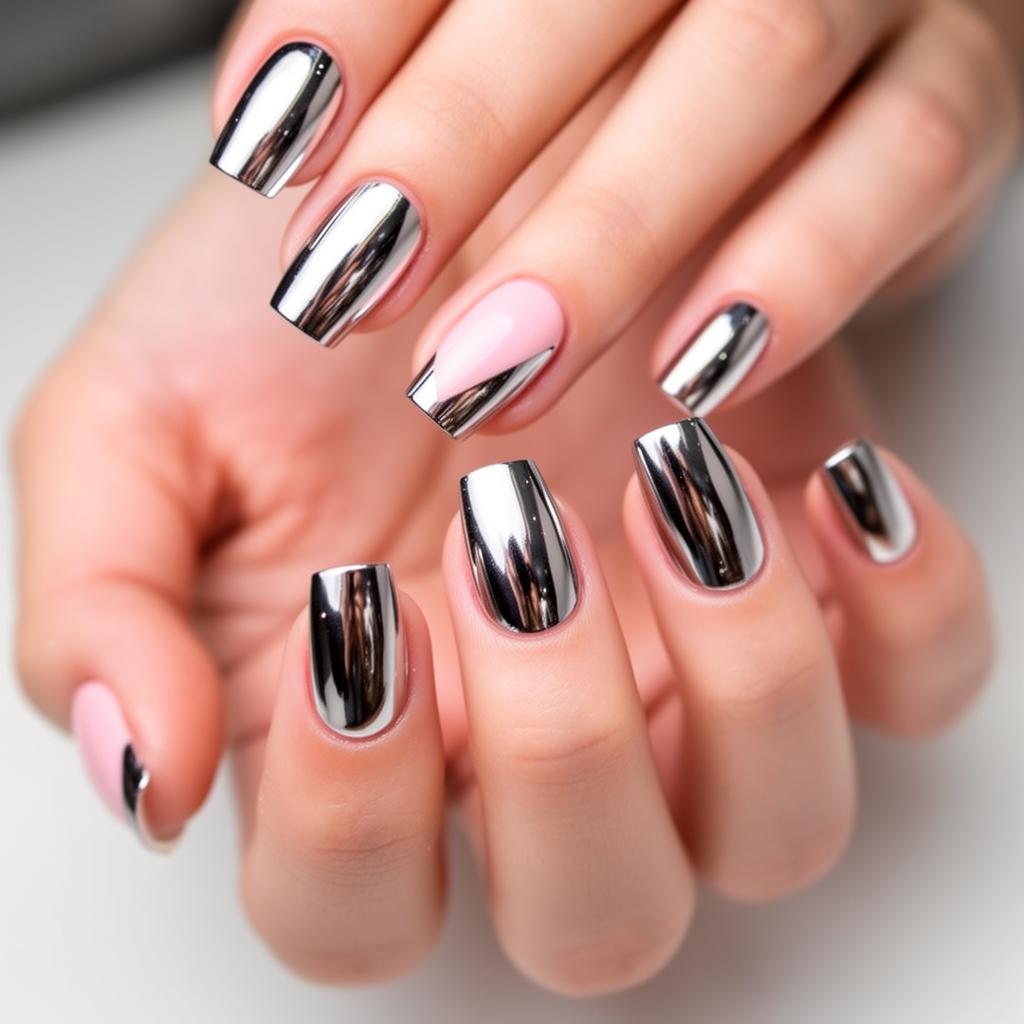 Chrome accent nail design